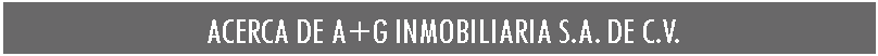 Cuadro de texto:  ACERCA DE A+G INMOBILIARIA S.A. DE C.V.